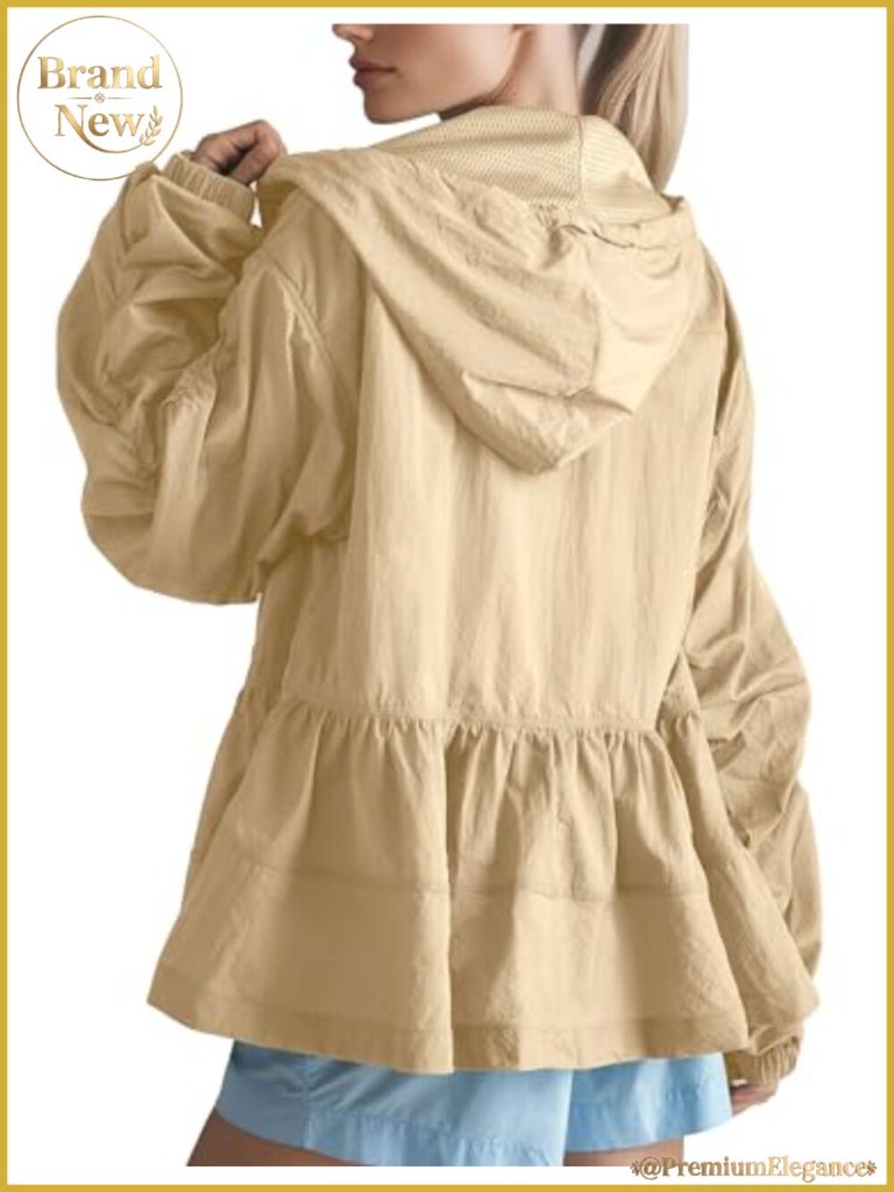 Women's Lightweight Babydoll Zip Up Hoodie Jacket Ruffle Peplum Windbreaker